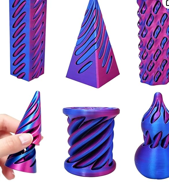 6 Stück Spiral Cone Fidget Toy 3D Gedrucktes Kegel Spielzeug Set, Pyramid Spirale Sensory Toys Passthrough zur Stressabbau, Anti Stress Spielzeug für Konzentration, Fidget Toys Erwachsene (Laser Lila)